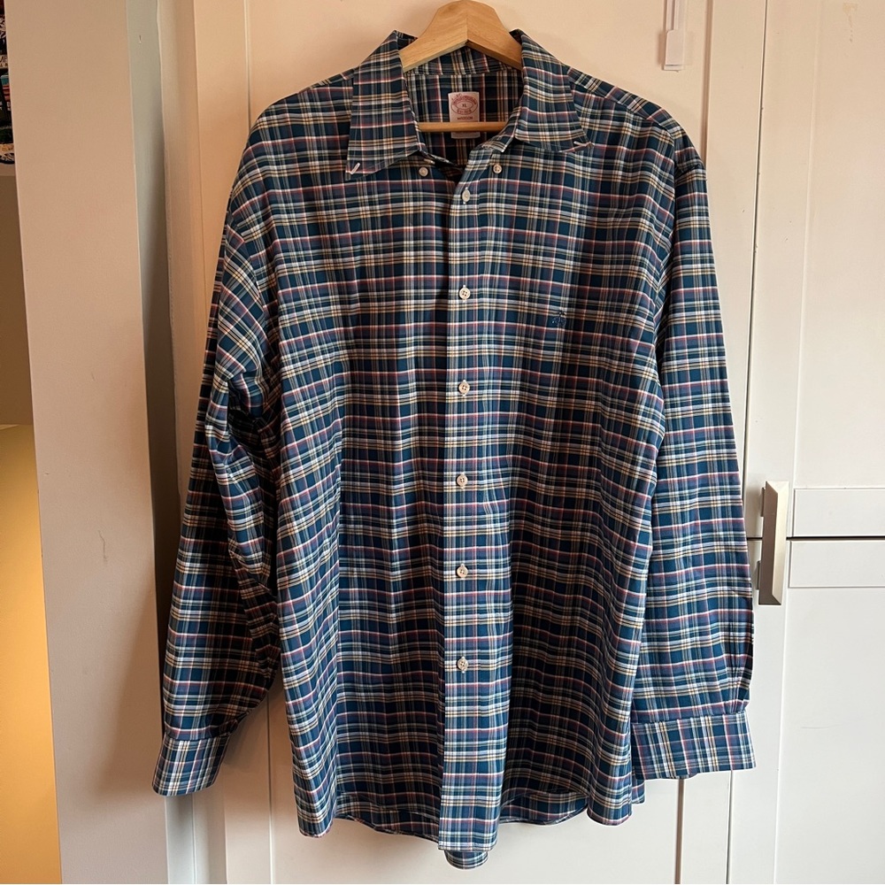 Brooks Brothers Madison Blue Yellow Pink Plaid Cotton Button Down Shirt
